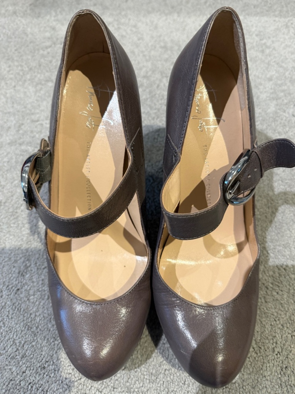 Franco Sarto Mary Jane Pumps in Dark Gray/brown with Buckle